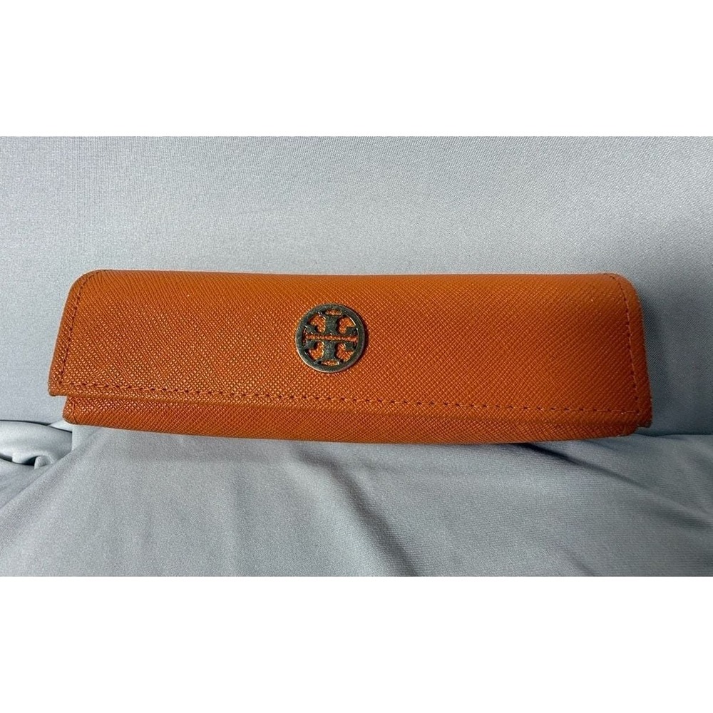 Tory Burch Saffiano Leather Orange Sunglasses Eyeglasses Hard Case Gold Logo - Picture 2 of 8